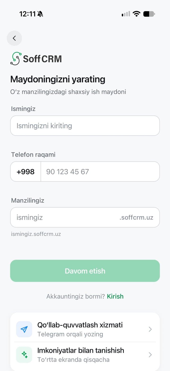 Maydoningizni yarating: ism, telefon raqami va manzil